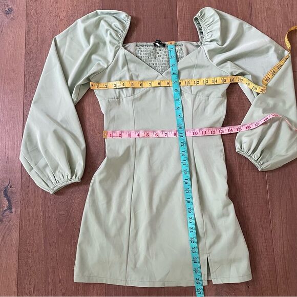 Kendall & Kylie Bustier Slit Satin Women's Mini Dress Sage Green (Size XS) - Picture 10 of 12